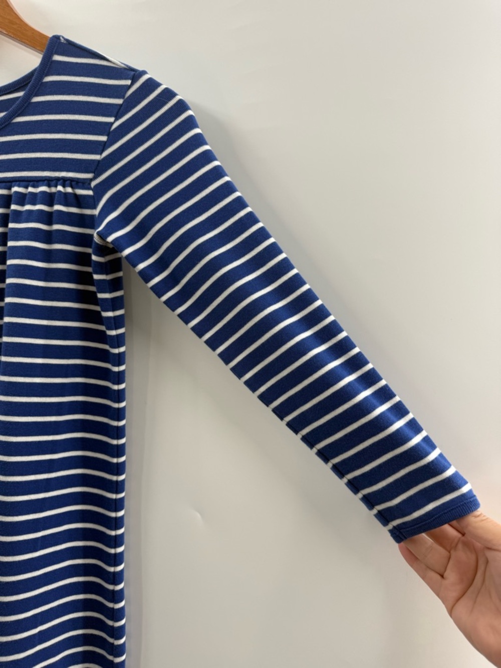 Hanna Andersson Girl’s Long Sleeve 100% Cotton Blue White Stripe Dress Size 8 - Picture 3 of 8